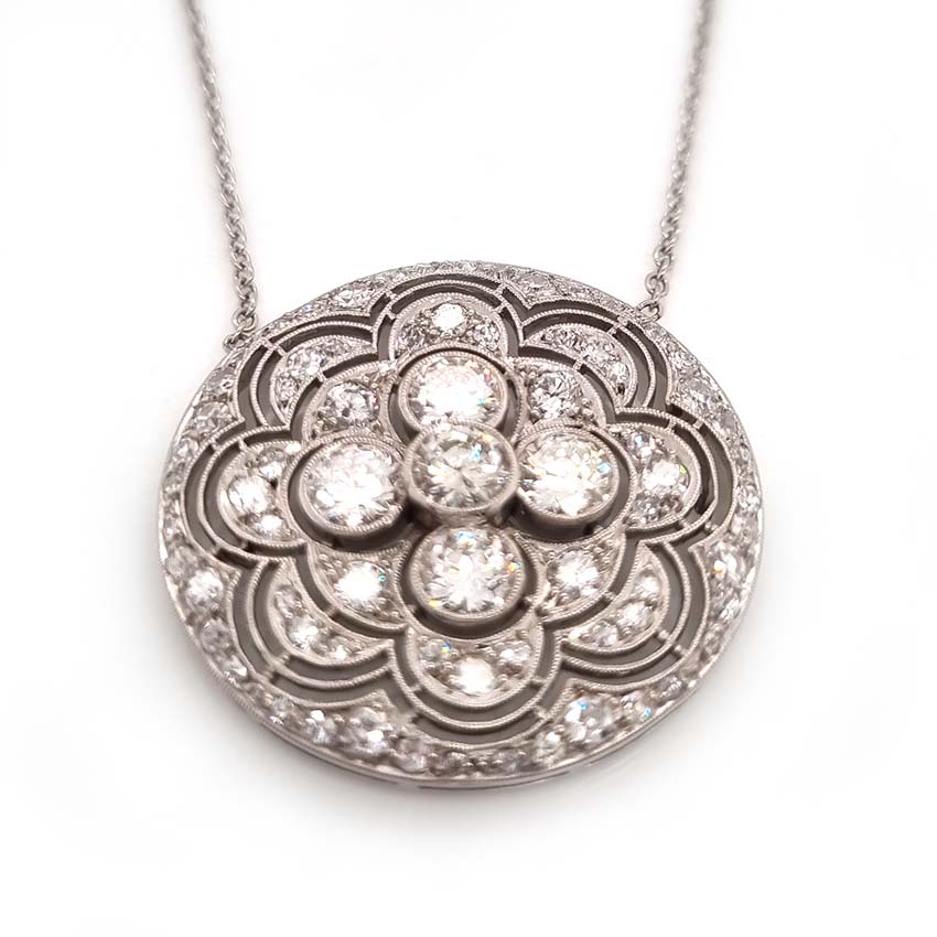 Art Deco 2.2ct Old Cut Diamond Circle Pendant Necklace