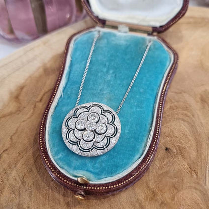 Art Deco 2.2ct Old Cut Diamond Circle Pendant Necklace