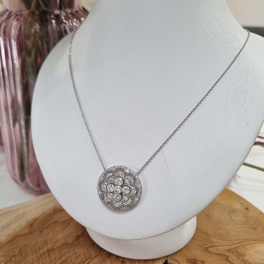 Art Deco 2.2ct Old Cut Diamond Circle Pendant Necklace