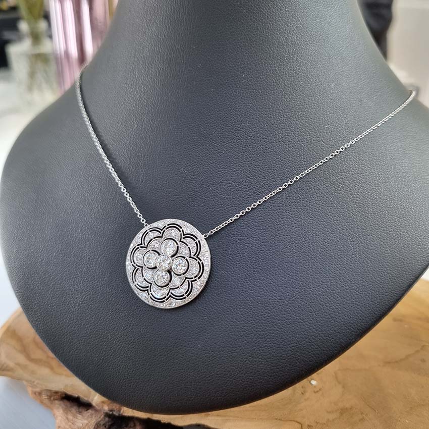 Art Deco 2.2ct Old Cut Diamond Circle Pendant Necklace