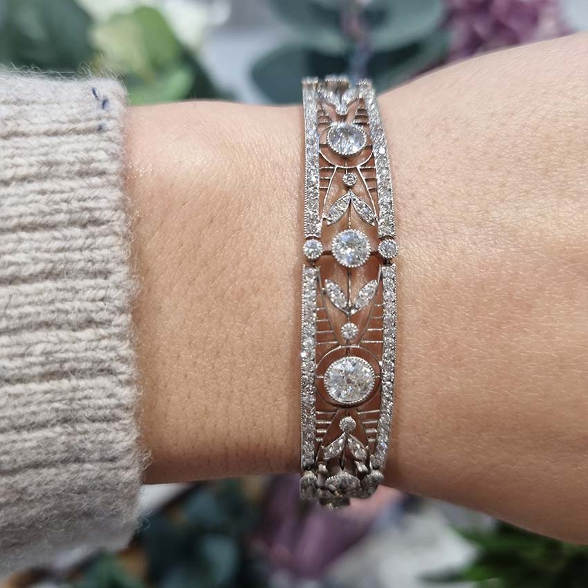 Antique Belle Epoque 4.15ct Diamond Bracelet in Platinum