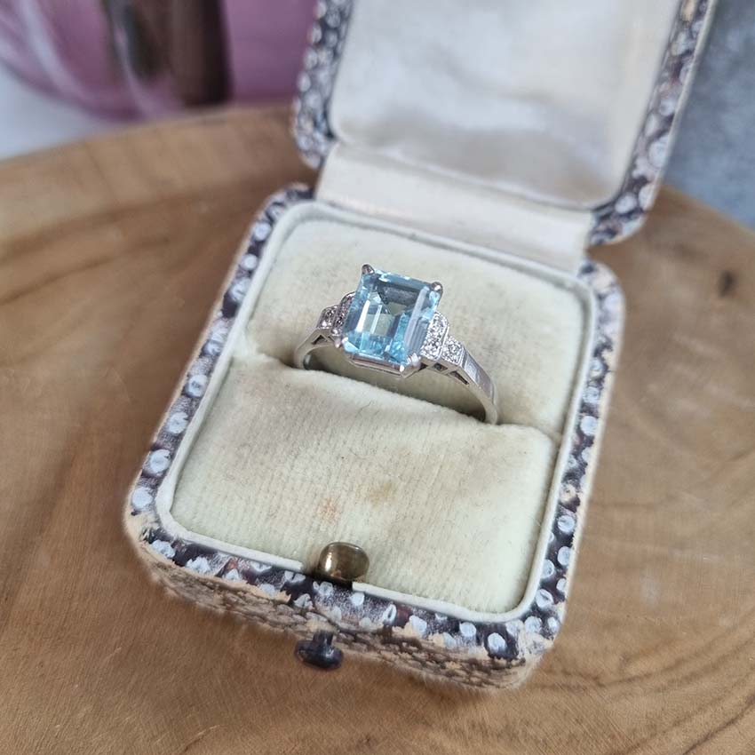 Aquamarine and Diamond Engagement Ring