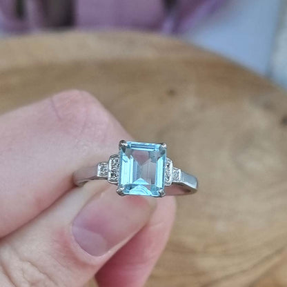 Aquamarine and Diamond Engagement Ring