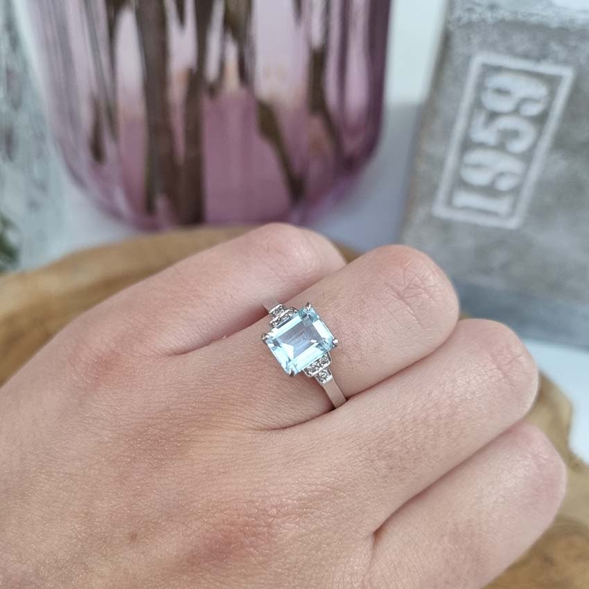 Aquamarine and Diamond Engagement Ring