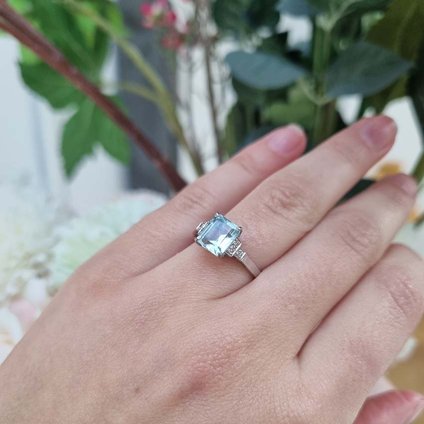 Aquamarine and Diamond Engagement Ring