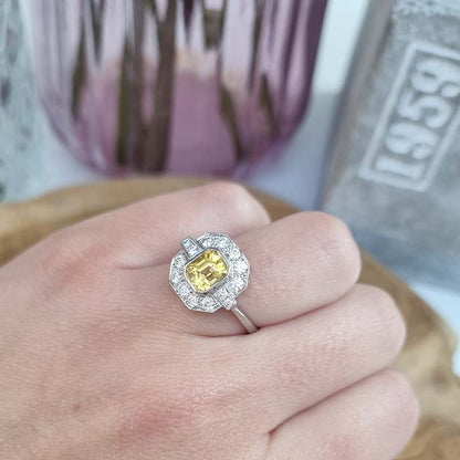 1.50ct Yellow Sapphire and Diamond Cluster Ring in Platinum