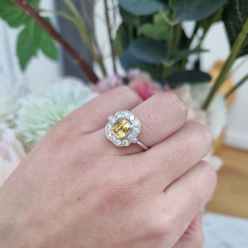 1.50ct Yellow Sapphire and Diamond Cluster Ring in Platinum