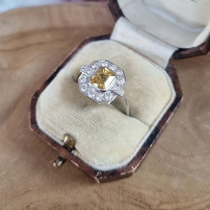 1.50ct Yellow Sapphire and Diamond Cluster Ring in Platinum