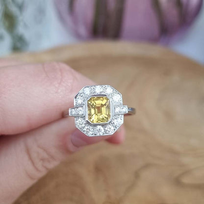1.50ct Yellow Sapphire and Diamond Cluster Ring in Platinum