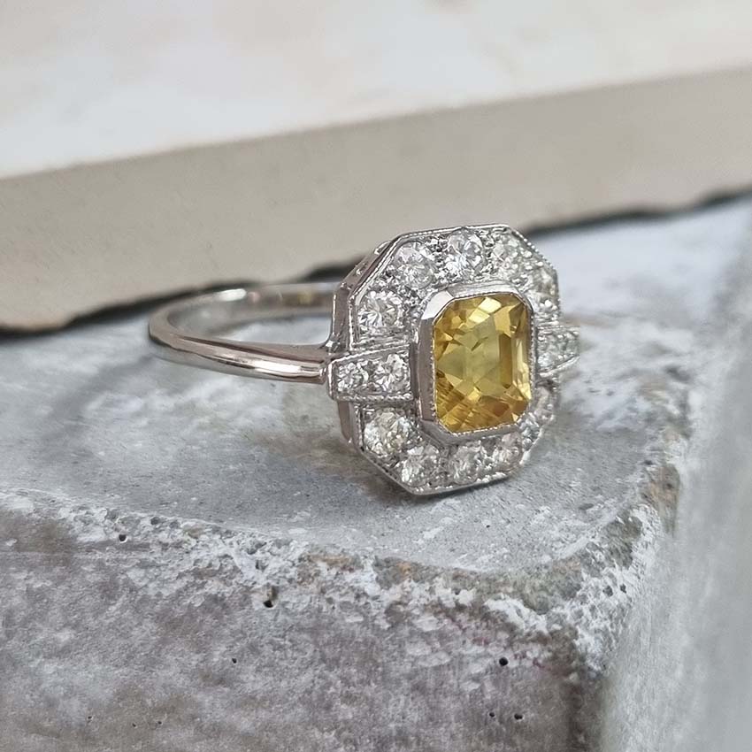 1.50ct Yellow Sapphire and Diamond Cluster Ring in Platinum