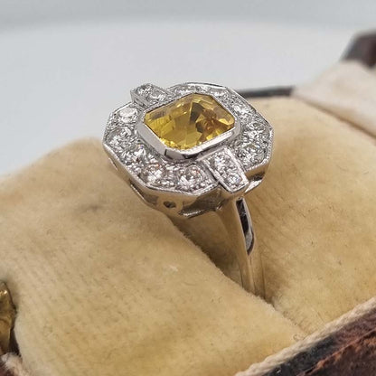 1.50ct Yellow Sapphire and Diamond Cluster Ring in Platinum