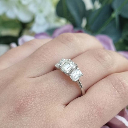 Emerald Cut Three Stone Diamond Engagement Ring in Platinum, 2.34 carats