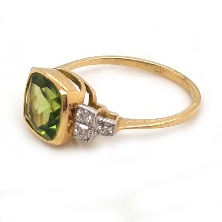 2.1ct Cushion Cut Peridot and Diamond Ring