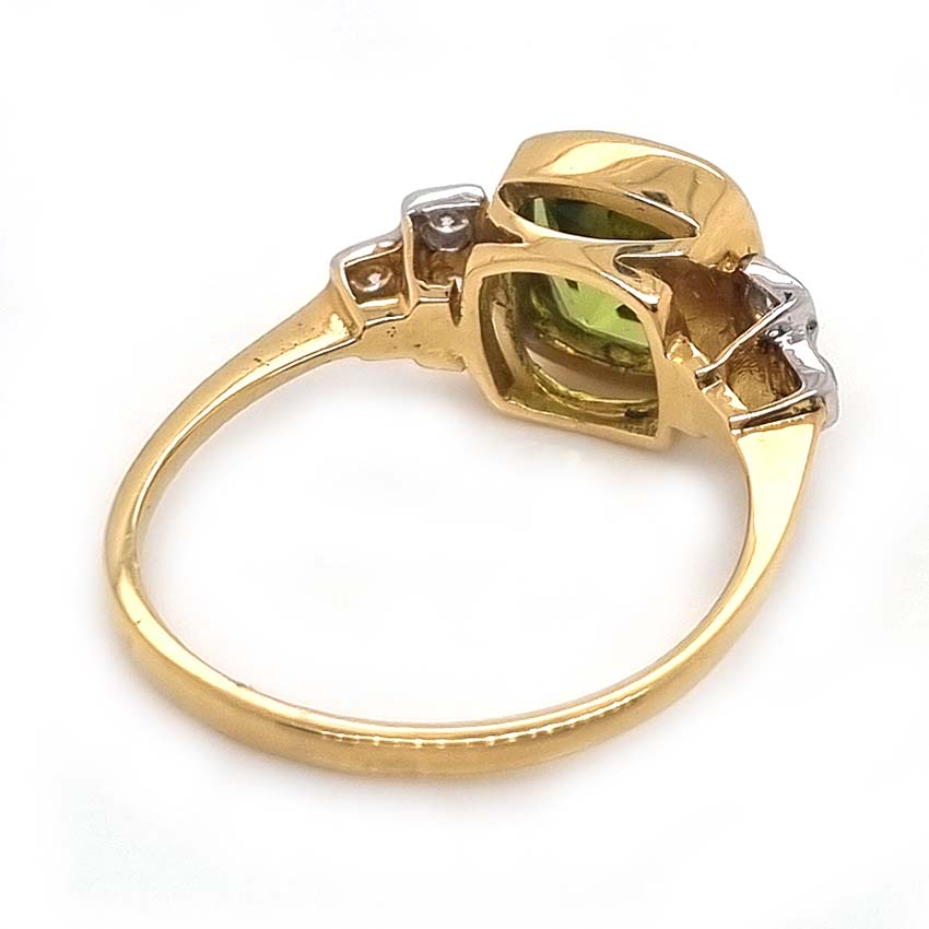 2.1ct Cushion Cut Peridot and Diamond Ring