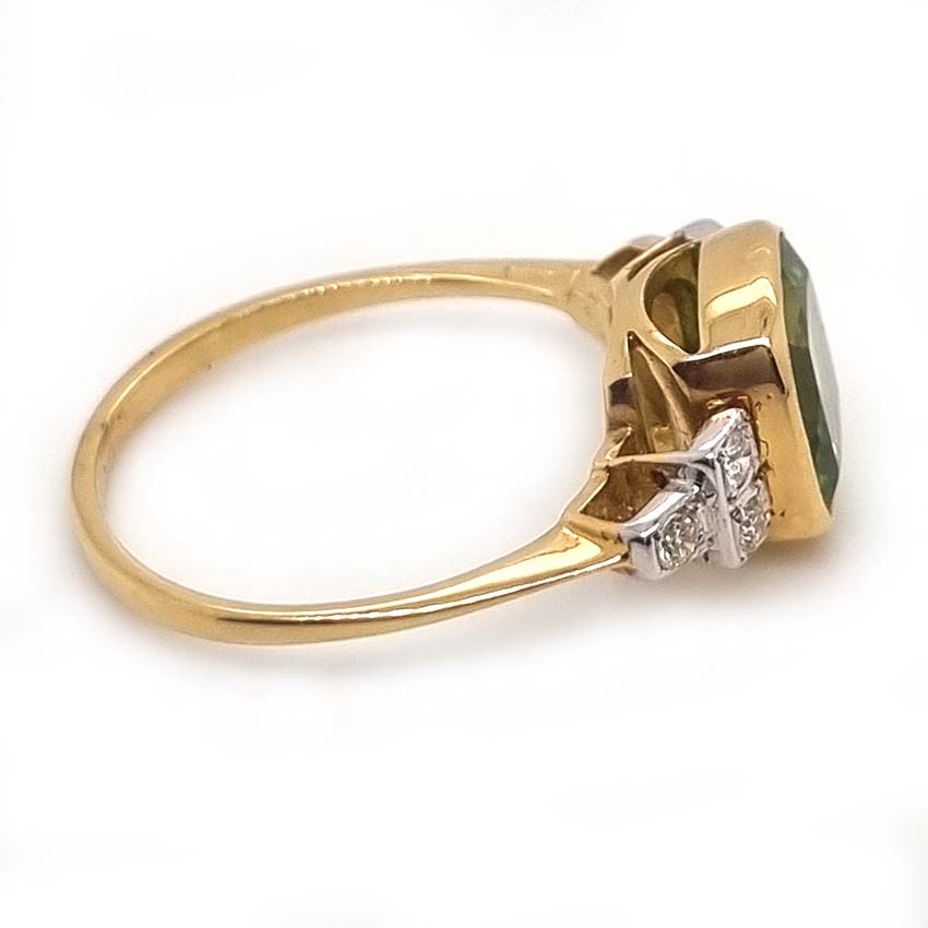 2.1ct Cushion Cut Peridot and Diamond Ring