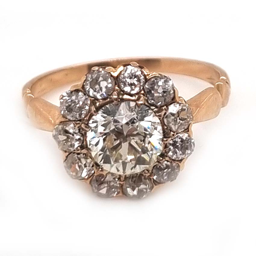Antique Old Cut Diamond Cluster Engagement Ring, 2.06 carats