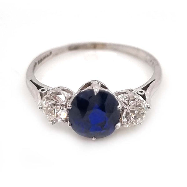 Art Deco 1.69ct Sapphire and Diamond Trilogy Engagement Ring