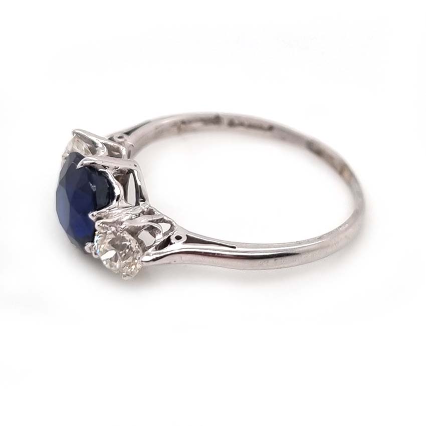Art Deco 1.69ct Sapphire and Diamond Trilogy Engagement Ring