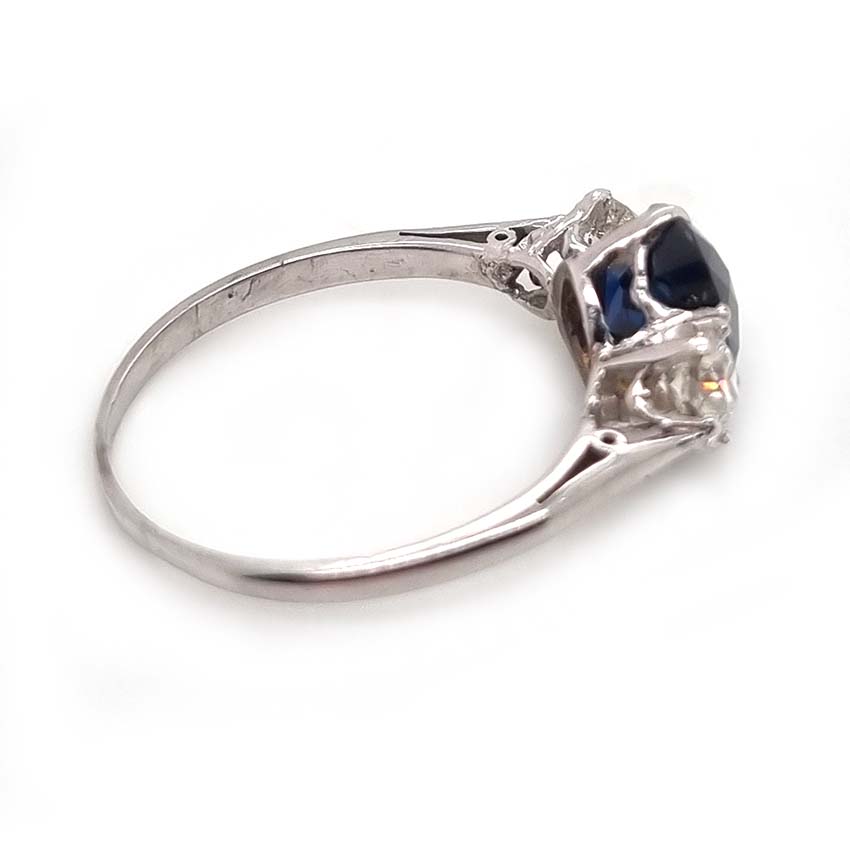Art Deco 1.69ct Sapphire and Diamond Trilogy Engagement Ring