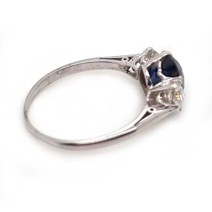 Art Deco 1.69ct Sapphire and Diamond Trilogy Engagement Ring