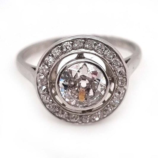 Art Deco 1.25ct Old Cut Diamond Halo Engagement Ring