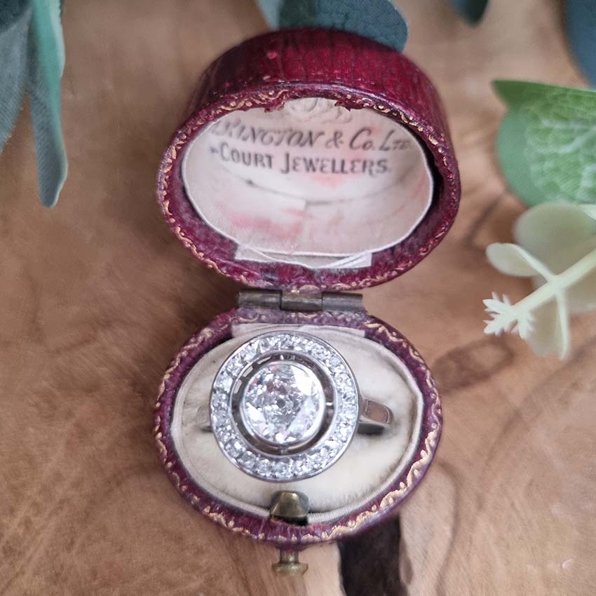 Art Deco 1.25ct Old Cut Diamond Halo Engagement Ring