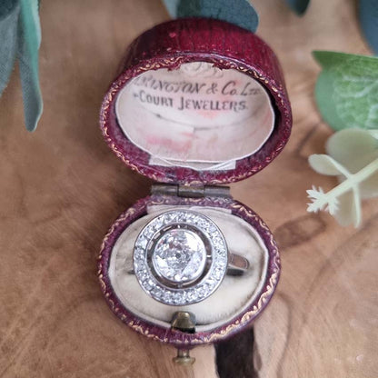 Art Deco 1.25ct Old Cut Diamond Halo Engagement Ring