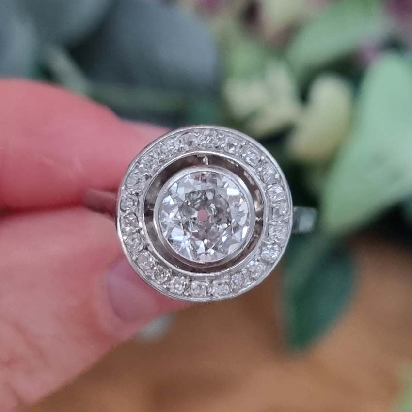 Art Deco 1.25ct Old Cut Diamond Halo Engagement Ring