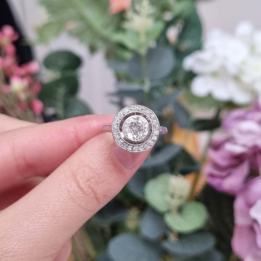 Art Deco 1.25ct Old Cut Diamond Halo Engagement Ring
