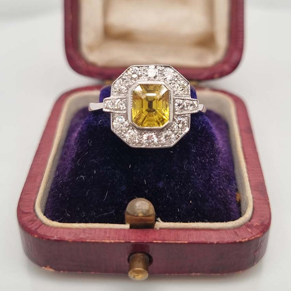 Contemporary Yellow Sapphire and Diamond Cluster Dress Ring