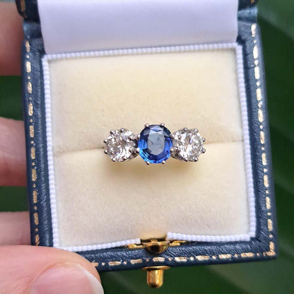 Antique Edwardian Sapphire and Diamond Trilogy Engagement Ring