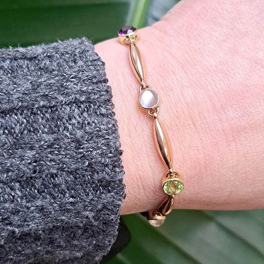 Edwardian Antique Suffragette Peridot and Amethyst Bracelet