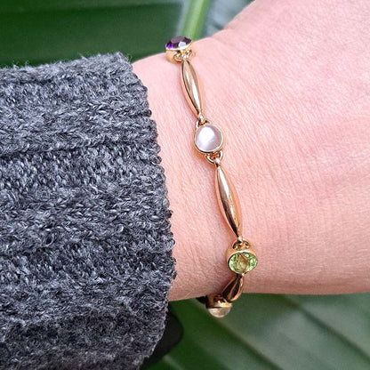 Edwardian Antique Suffragette Peridot and Amethyst Bracelet