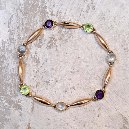 Edwardian Antique Suffragette Peridot and Amethyst Bracelet
