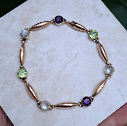 Edwardian Antique Suffragette Peridot and Amethyst Bracelet