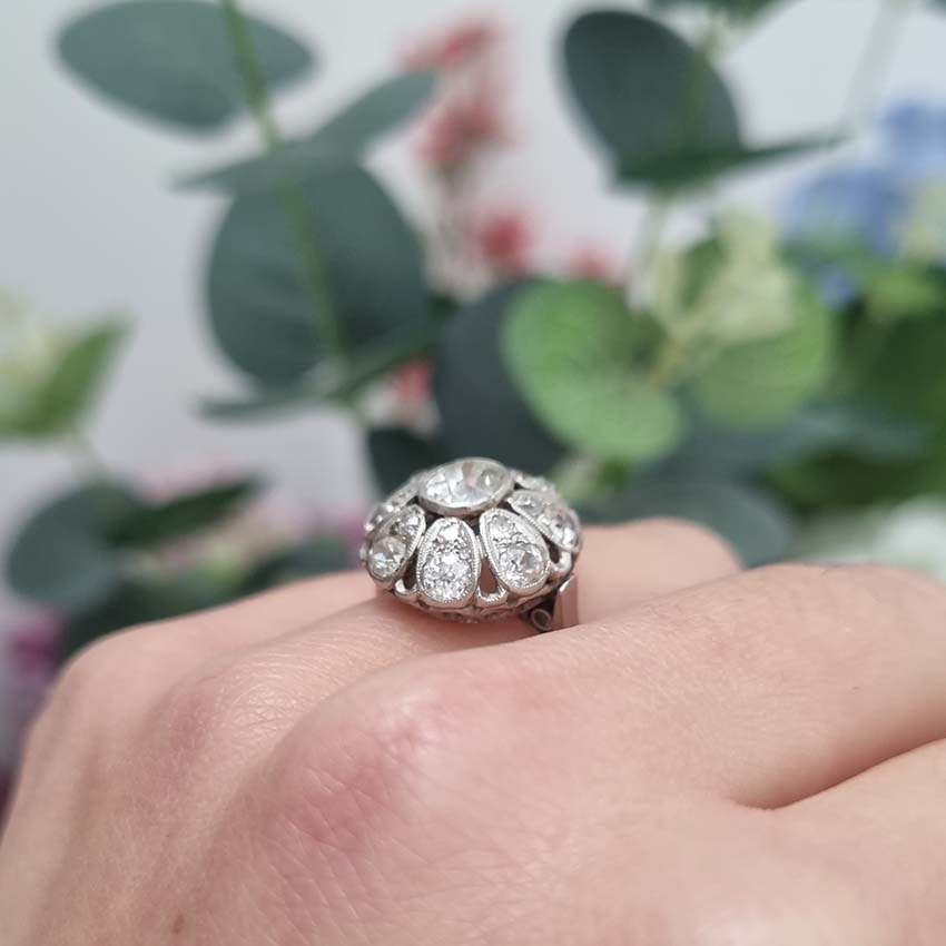 Belle Epoque Antique 1.30ct Diamond Bombe Ring