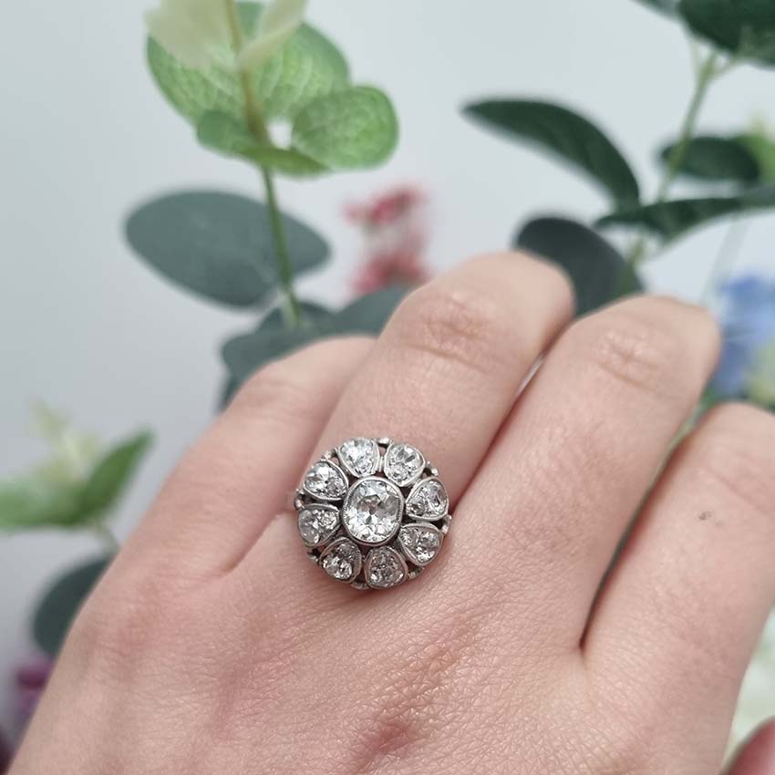 Belle Epoque Antique 1.30ct Diamond Bombe Ring