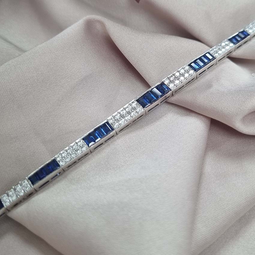 5ct Baguette Cut Sapphire and Diamond Line Bracelet