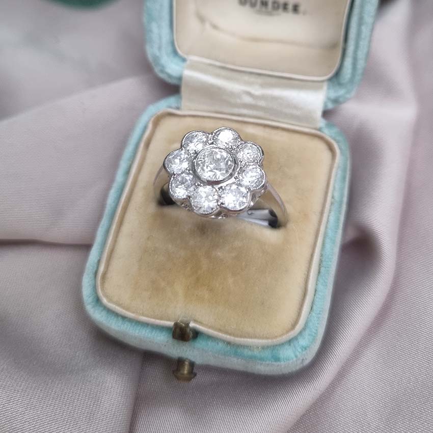 Art Deco 1.25ct Old Cut Diamond Cluster Engagement Ring