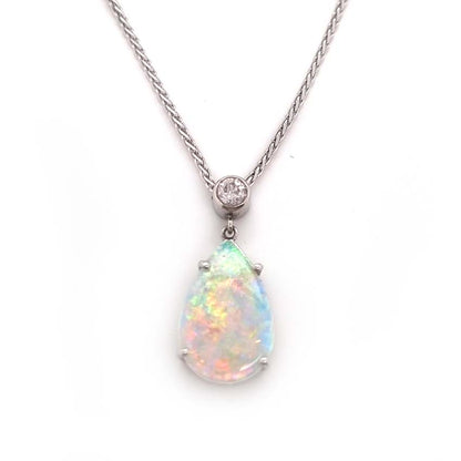 Pear Shaped Opal and Diamond Pendant Necklace