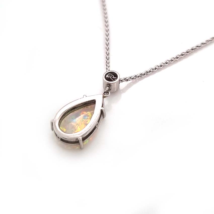 Pear Shaped Opal and Diamond Pendant Necklace