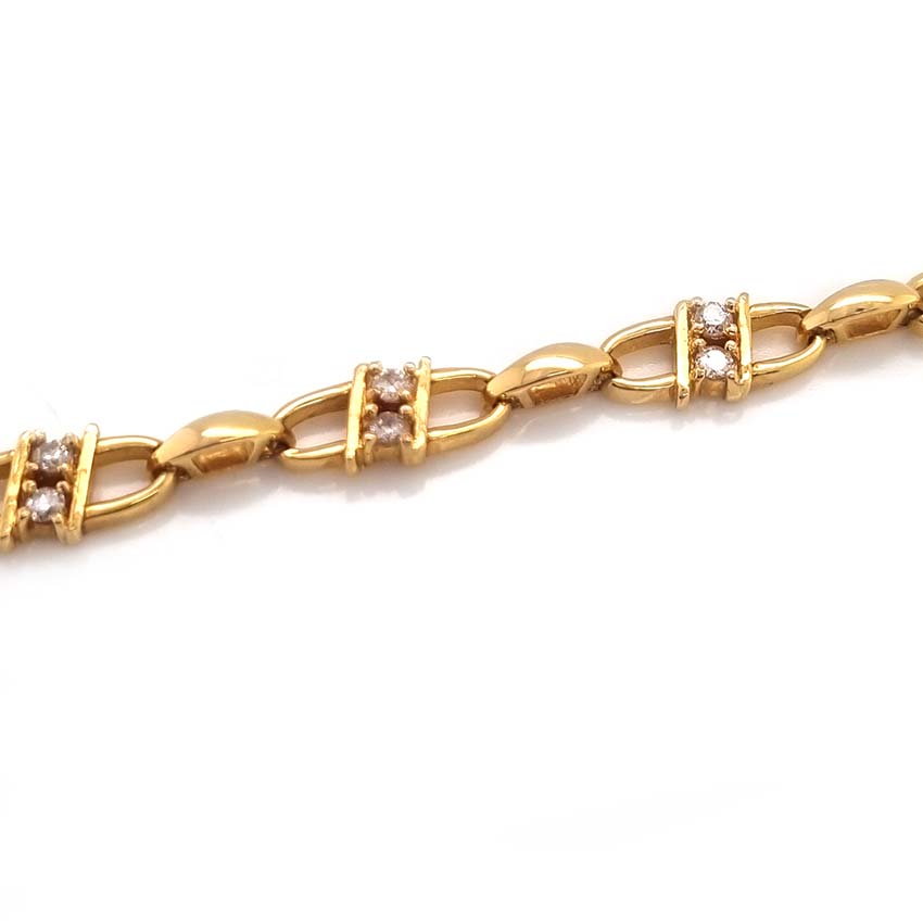 Vintage Diamond Set Gold Oval Fancy Link Bracelet