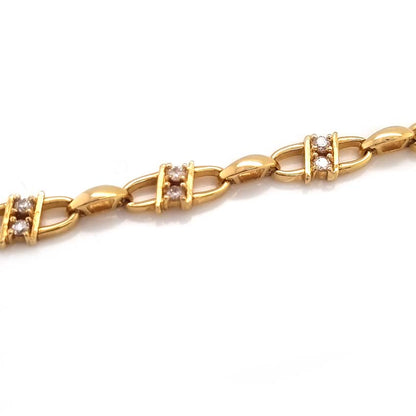 Vintage Diamond Set Gold Oval Fancy Link Bracelet