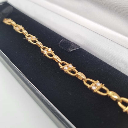 Vintage Diamond Set Gold Oval Fancy Link Bracelet
