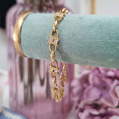 Vintage Diamond Set Gold Oval Fancy Link Bracelet