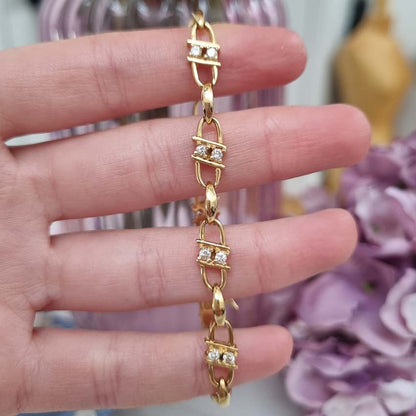 Vintage Diamond Set Gold Oval Fancy Link Bracelet