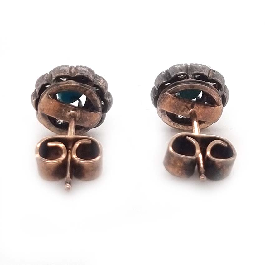 Antique Turquoise and Diamond Cluster Stud Earrings