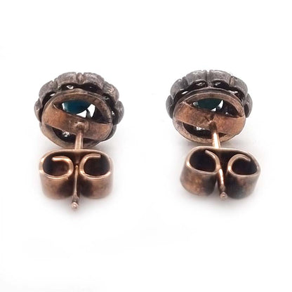 Antique Turquoise and Diamond Cluster Stud Earrings