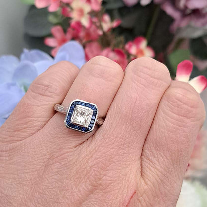 1.19ct Princess Cut Diamond and Sapphire Target Ring