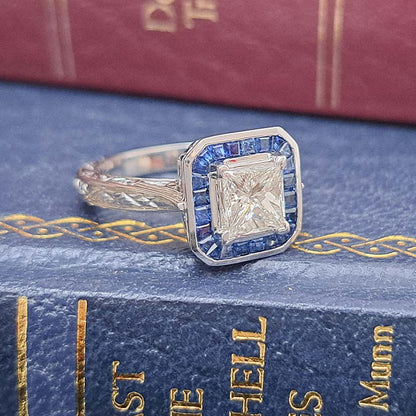 1.19ct Princess Cut Diamond and Sapphire Target Ring